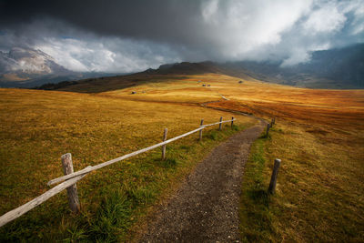 Scenic view of landscape against dramatic sky