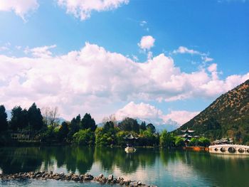 Panoramic view of lake against sky