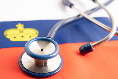 Close-up of stethoscope on table