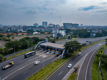 High angle view of city street