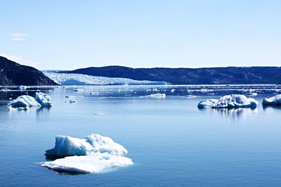 Scenic view of frozen lake against clear sky