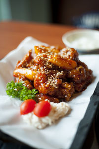 Close-up of food served in plate