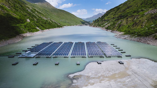 High angle view of water in lake against sky