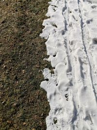 High angle view of snow covered land