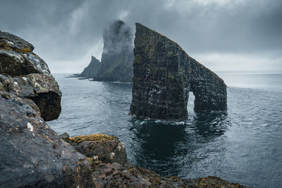 The natural arch of drangarnir on the faroe islands