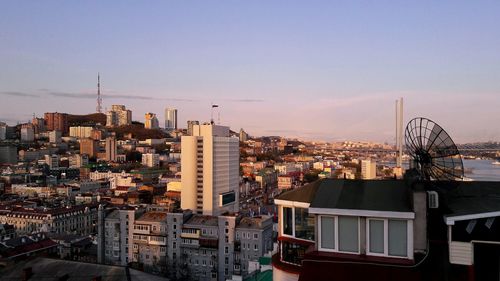 Cityscape against clear sky