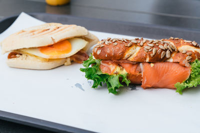 Close-up of breakfast served on table