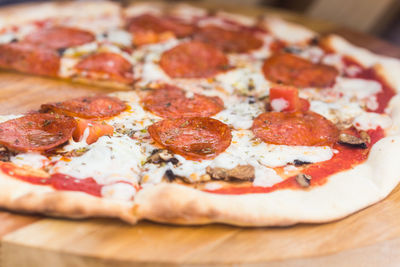 Close-up of pizza on table