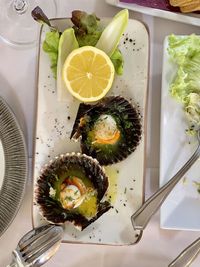 High angle view of food on table