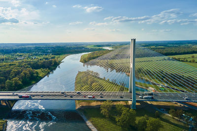 Large bridge over river with cars traffic