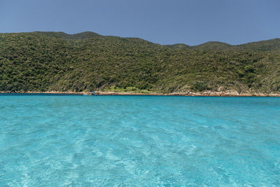 Scenic view of sea against clear sky