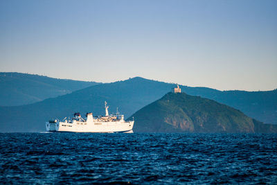 Scenic view of sea against clear sky