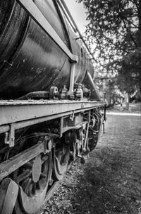 Close-up of train on railroad track