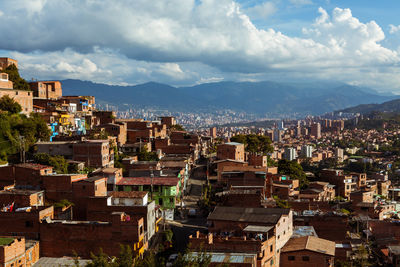 High angle view of townscape against sky