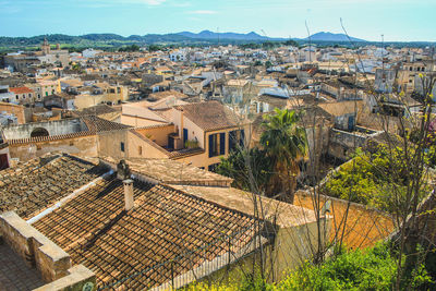 High angle view of townscape against sky