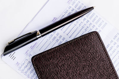 High angle view of pen on table