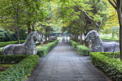 Statue of dog against trees