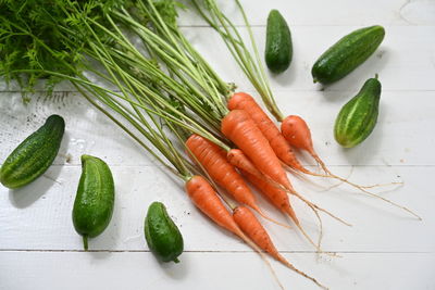 High angle view of vegetables on table