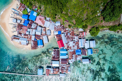 Aerial view of houses at beach 