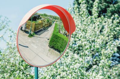 Footpath reflecting on road mirror