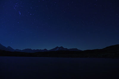 Scenic view of mountains against sky at night