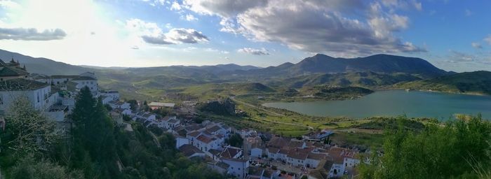 Panoramic shot of townscape against sky
