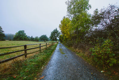 Road amidst trees against sky