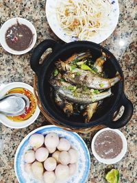 High angle view of food in plate