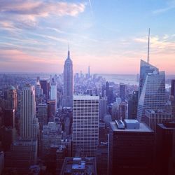 City skyline at dusk