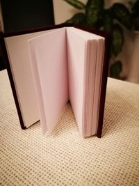 Close-up of open book on table