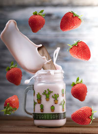 Close-up of strawberries on table