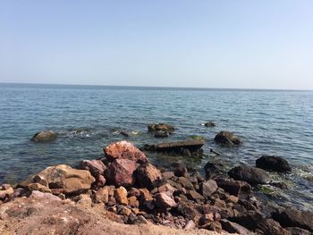 Scenic view of sea against clear sky