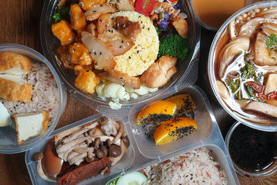 High angle view of food on table