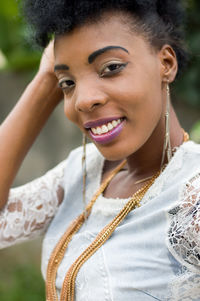 Portrait beautiful african woman smiling.