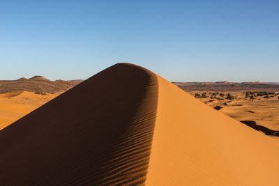 Scenic view of desert against clear blue sky