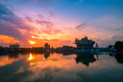 Scenic view of lake against sky during sunset