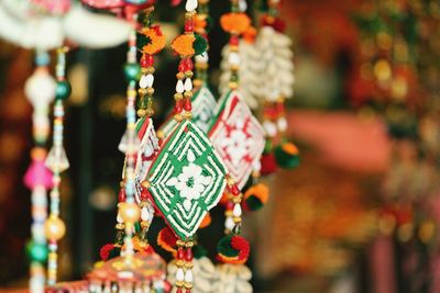 Close-up of lanterns hanging in market