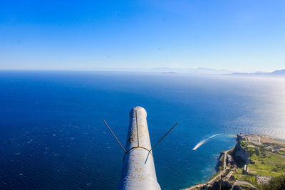 Scenic view of sea against blue sky