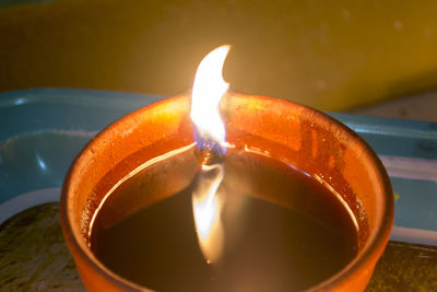 Close-up of lit candle