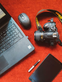 High angle view of laptop on table