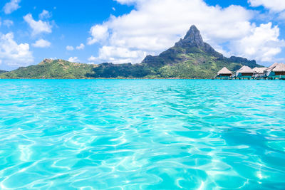 Scenic view of sea against blue sky