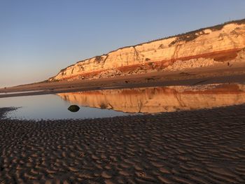 Scenic view of beach against clear sky