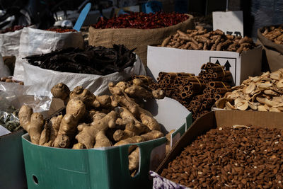 High angle view of food for sale