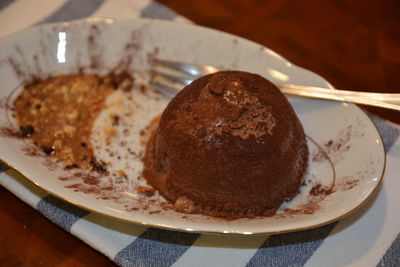 Close-up of cake in plate on table