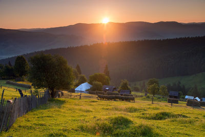 Scenic view of field against sky during sunset