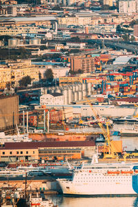 High angle view of buildings in city