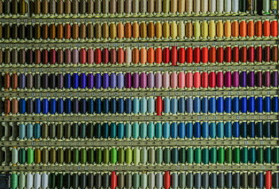 Full frame shot of colorful spools
