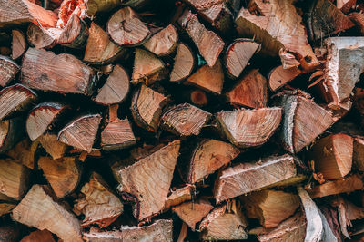 Full frame shot of logs in forest