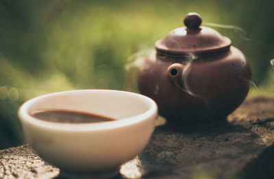 Close-up of tea cup on table