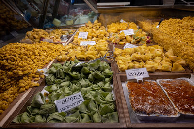 High angle view of food for sale at market stall